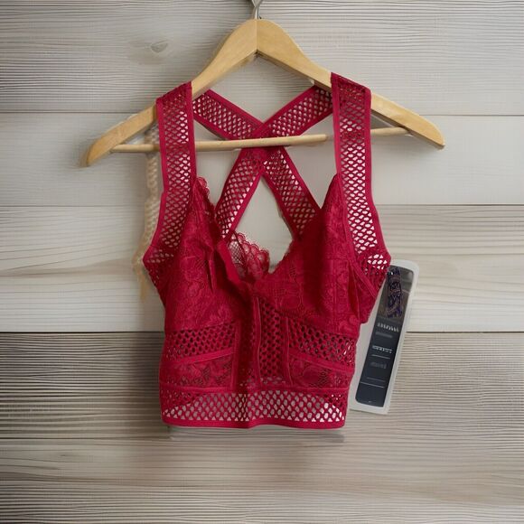 Free People Other - Free People NEW Womens M Sitting Pretty Brami Red Apple Valley Bralette Lace